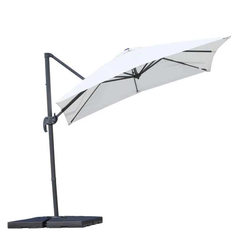 Outsunny 8ft x 8ft Square Offset 360 Cantilever Market Patio Umbrella with Cross Base Off White