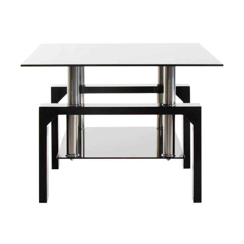 HomCom 44" Urban Contemporary Black Frosted Glass Wood and Chrome Coffee Table