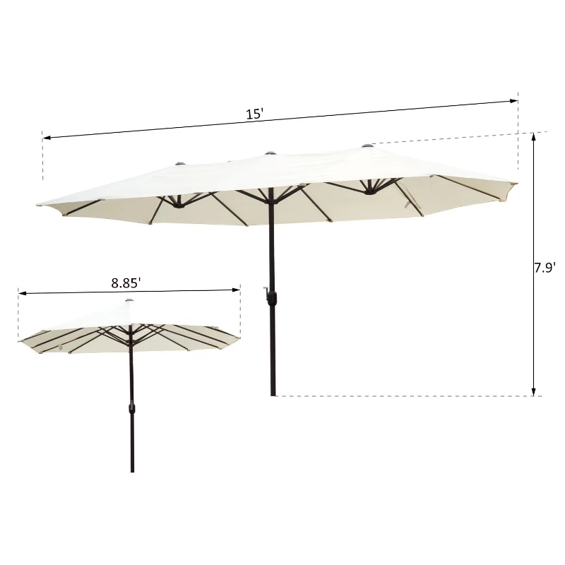 Outsunny 15' Double-Sided Outdoor Patio Market Umbrella with Air Vents - Cream White