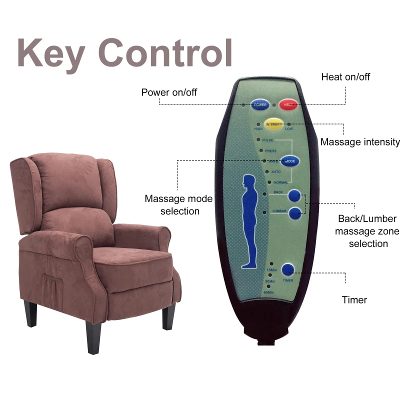 HomCom Artificial Suede Heated Back Massage Recliner Chair - Brown