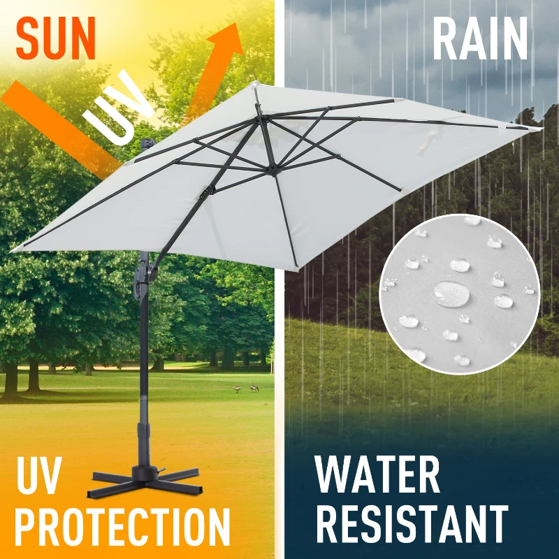 Outsunny 8ft x 8ft Square Offset 360 Cantilever Market Patio Umbrella with Cross Base Off White