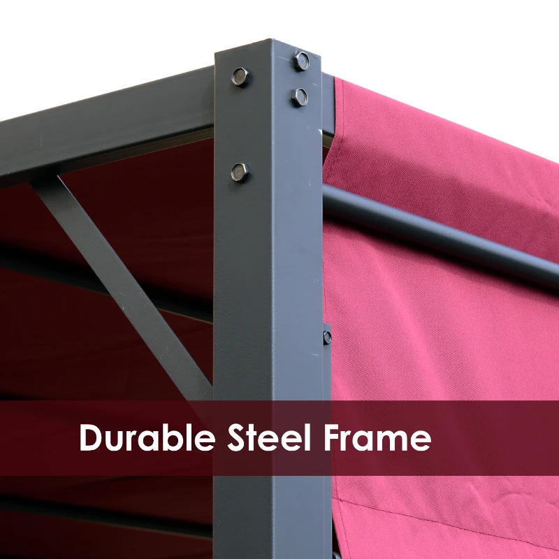 Outsunny 10’ x 10’ Steel Fabric Retractable Pergola Canopy Shade Kit - Wine Red