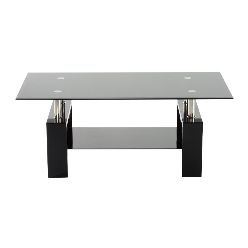 HomCom 44" Urban Contemporary Black Frosted Glass Wood and Chrome Coffee Table