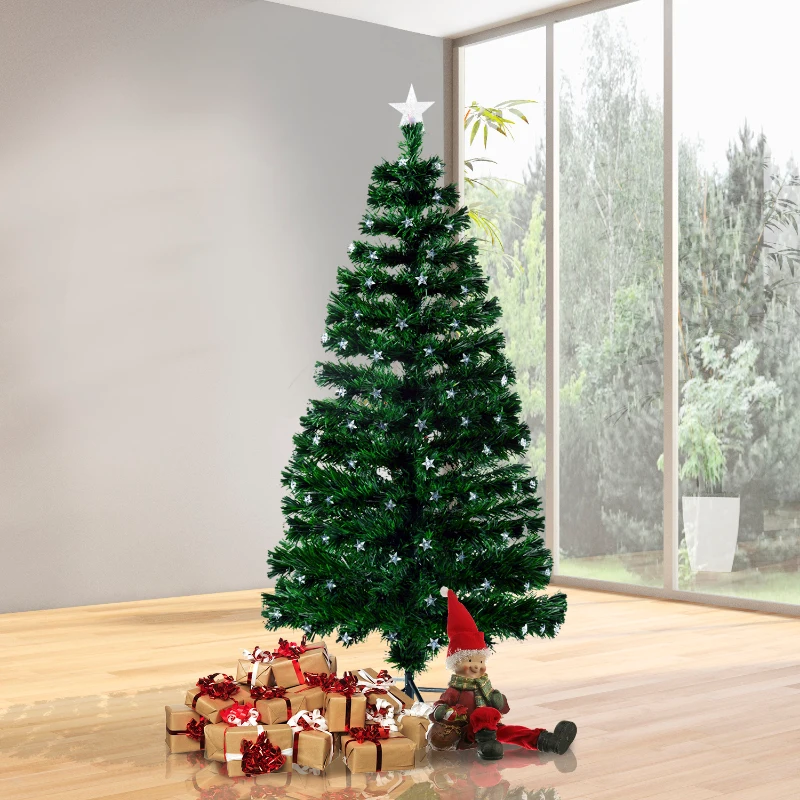 HomCom Rotating 7.5' Tall Artificial Fiber Optic LED Pre-Lit Holiday Christmas Tree