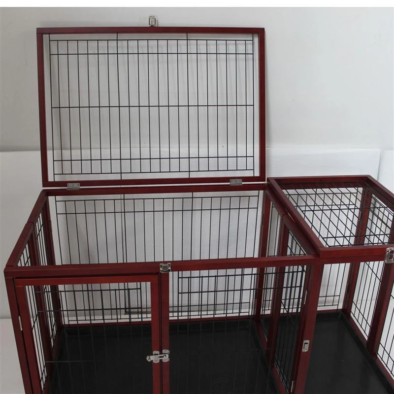 Pawhut 54" x 25" x 27" Deluxe Wood Pet Dog Crate - Dark Red Wood
