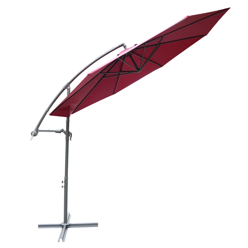 10' Cantilever Hanging Tilt Offset Patio Umbrella with UV & Water Safe Material & Cross Base (Weight Not Included), Red