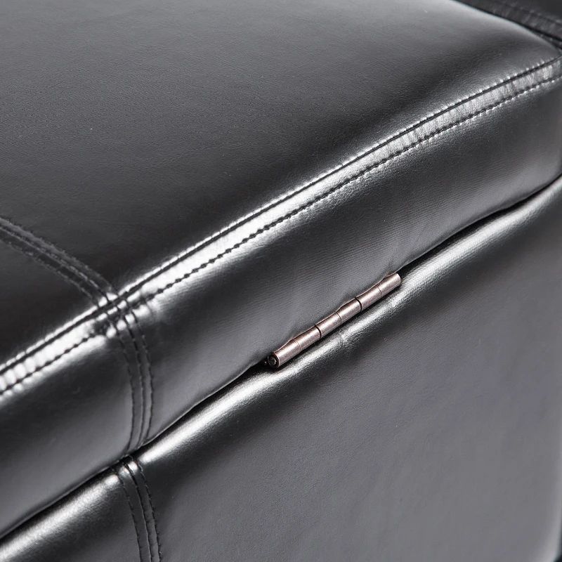 HomCom 42" Large Rectangular Faux Leather Ottoman Storage Bench with Hinged Top - Glossy Black