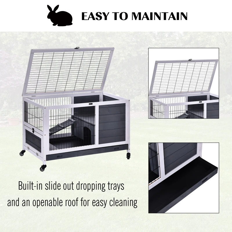 PawHut Rabbit Hutch - Indoor Small Animal House with Pull Out Tray, Casters, Ramp for Easy Mobility