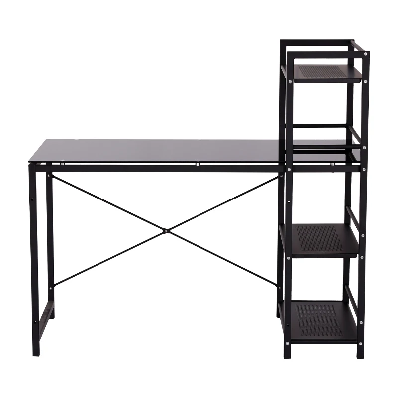 HomCom 50" Modern Office Desk With Storage Shelves Bookcase - Black