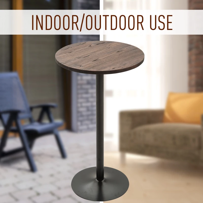 HOMCOM Rustic Industrial Bar Height Pub Table, 42"H, Metal with Elm Wood Top, Perfect for Casual Dining & Entertainment Spaces