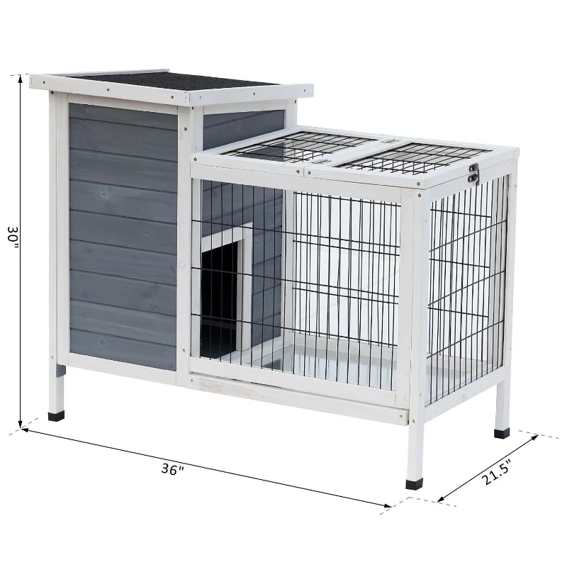 PawHut 36" Raised Outdoor Weatherproof Metal Wire and Wooden Rabbit Hutch Bunny Guinea Pig Cage with Enclosed Run
