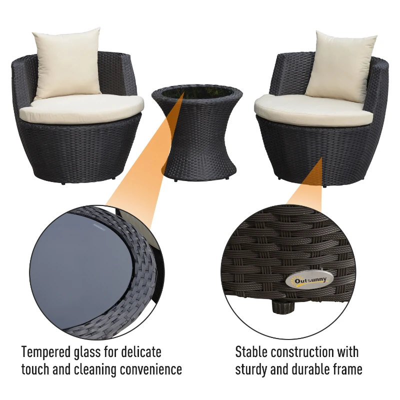 Outsunny Outdoor Patio Rattan Wicker Nesting Chair Conversation Set