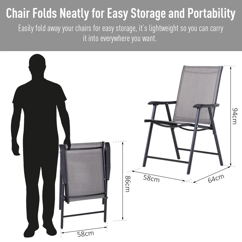 Outsunny 2-Piece Folding Sling Chair Set, Gray - Comfortable Patio Garden Furniture for Relaxation