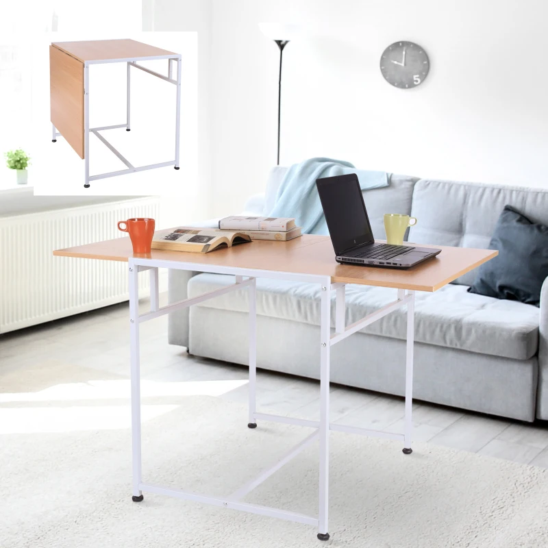HomCom 47" Versatile Wood Top Drop Leaf Office Computer Desk Folding Side Table - White