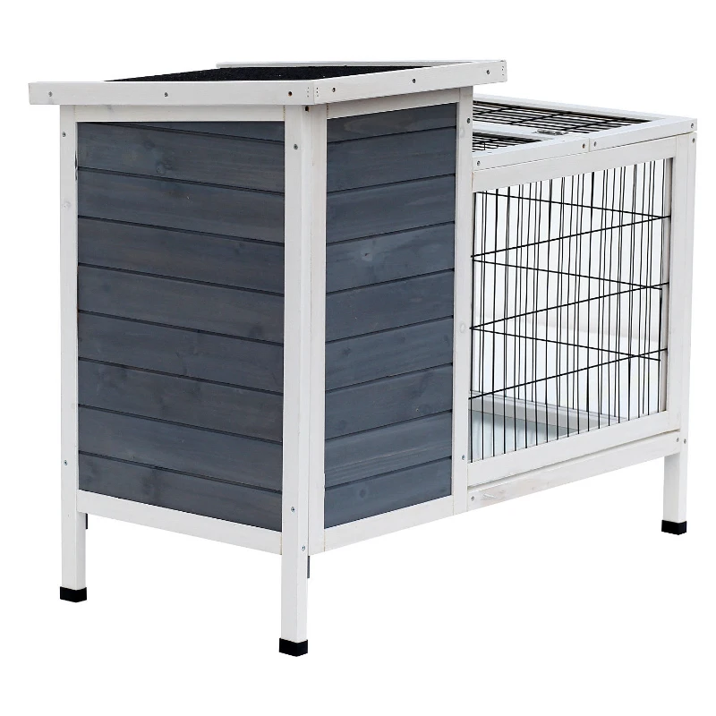PawHut 36" Raised Outdoor Weatherproof Metal Wire and Wooden Rabbit Hutch Bunny Guinea Pig Cage with Enclosed Run