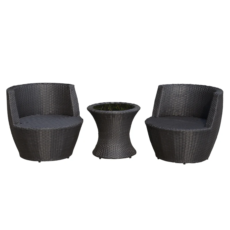Outsunny Outdoor Patio Rattan Wicker Nesting Chair Conversation Set
