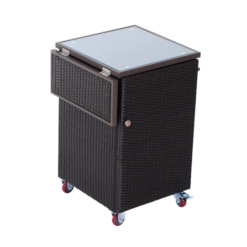 Outsunny 35” Rolling Rattan Wicker Kitchen Trolley Cart - Dark Brown