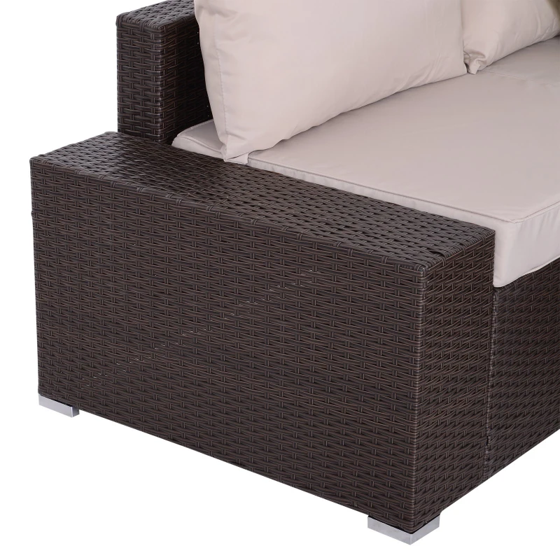 Outsunny 6 Piece Wicker Rattan Outdoor Patio Fan Shape Glass Coffee Table Furniture Set