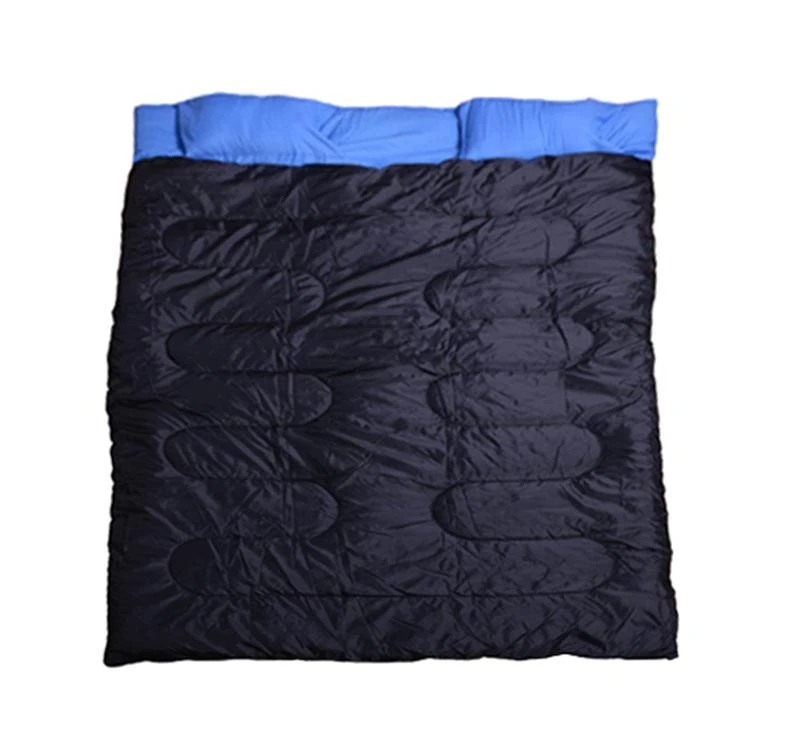 Outsunny Camping Two-Person Double Wide Sleeping Bag With Pillows - Blue / Black