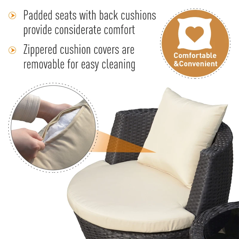 Outsunny Outdoor Patio Rattan Wicker Nesting Chair Conversation Set