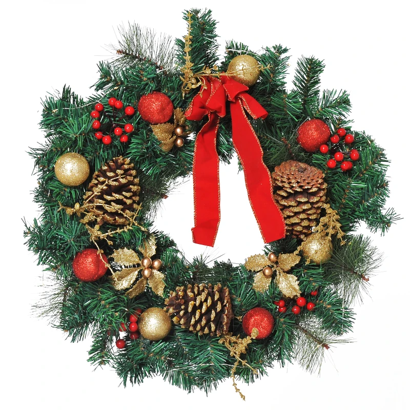 HomCom 2' White LED Artificial Christmas Holiday Door Wreath