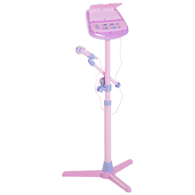 Qaba Kids Karaoke Machine Toy Play Set with Microphones & Adjustable Stand - Pink