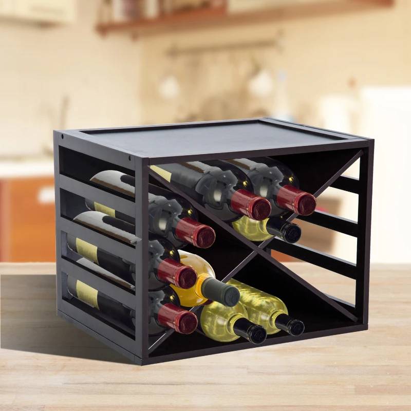 HomCom 16 Bottle Design Modern Wooden Stackable Tabletop Wine Bottle Organizer