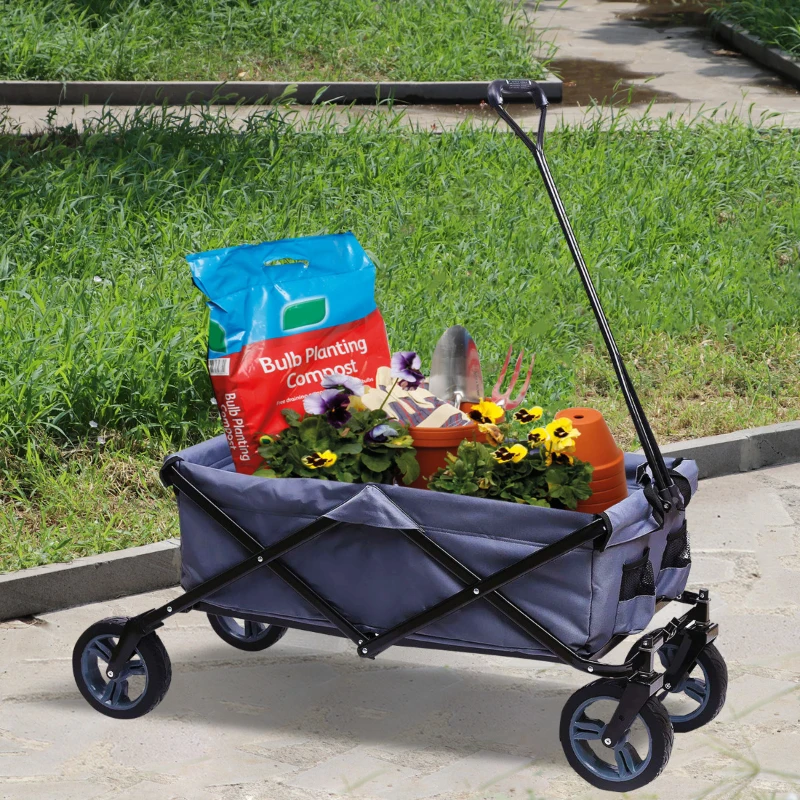 Folding Garden Cart Aosom All Terrain Utility Collapsible Cart for Pavement,Gravel,Grass,Sand,Mud,Dirt Roads,Hills 265lbs Capacity Grey