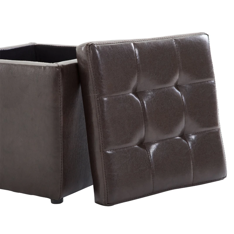 HomCom 16” Cube Faux Leather Tufted Storage Ottoman Footrest Seat - Dark Brown