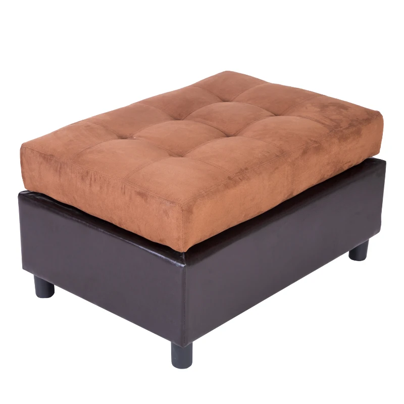 HomCom 37" Rectangle Tufted Suede Ottoman Footstool – Brown