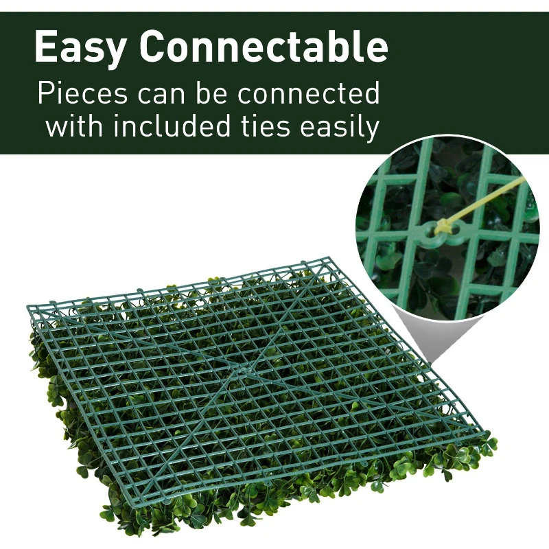 Outsunny 20"x 20" 12 Piece Artificial Boxwood Hedge Mat Panels Outdoor Patio - Clover