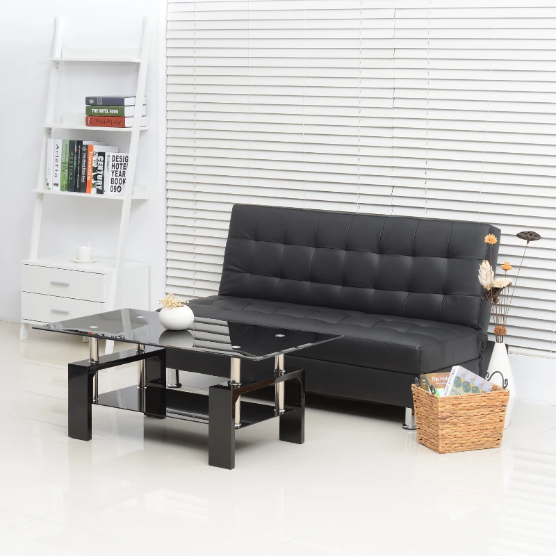 HomCom 44" Urban Contemporary Black Frosted Glass Wood and Chrome Coffee Table