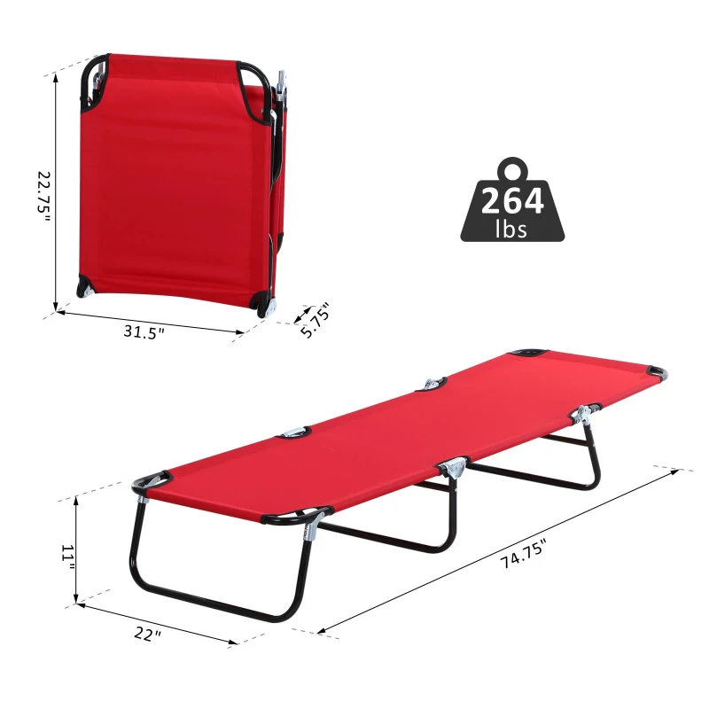 Outsunny 3-Position Folding Reclining Beach Chair Chaise Lounge Sun Lounger for Poolside Lawn - Red