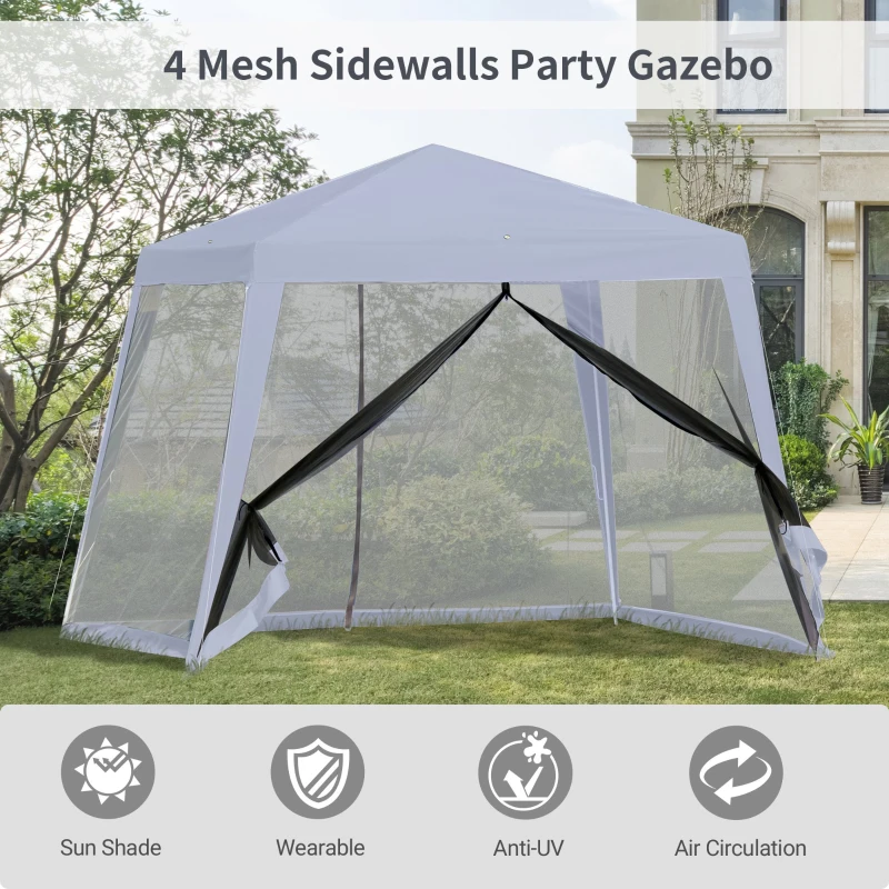 Outsunny Outdoor Sun Shade Gazebo, Canopy Tent with Mesh Screen Walls, Ideal for Garden & Patio, Grey