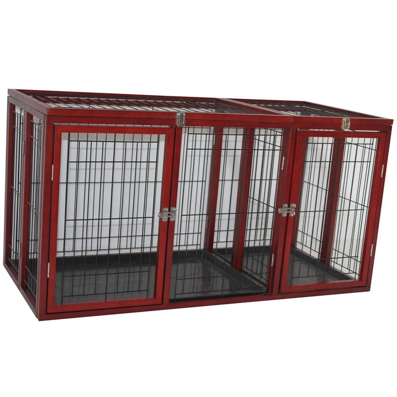 Pawhut 54" x 25" x 27" Deluxe Wood Pet Dog Crate - Dark Red Wood