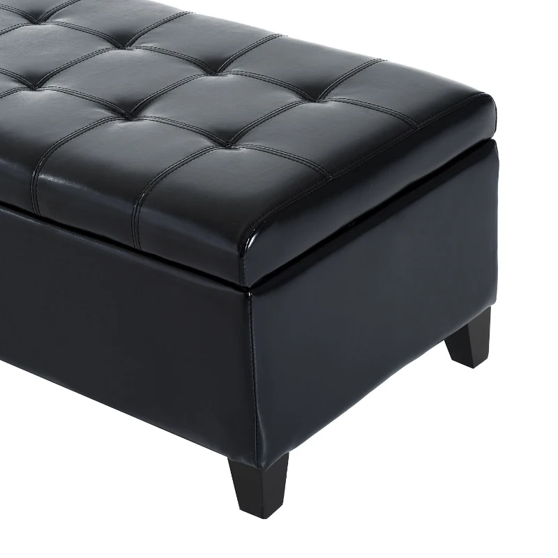 HomCom Large 51” Tufted Faux Leather Modern Storage Ottoman Bench - Black