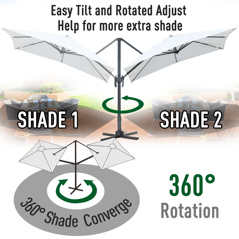 Outsunny 8ft x 8ft Square Offset 360 Cantilever Market Patio Umbrella with Cross Base Off White