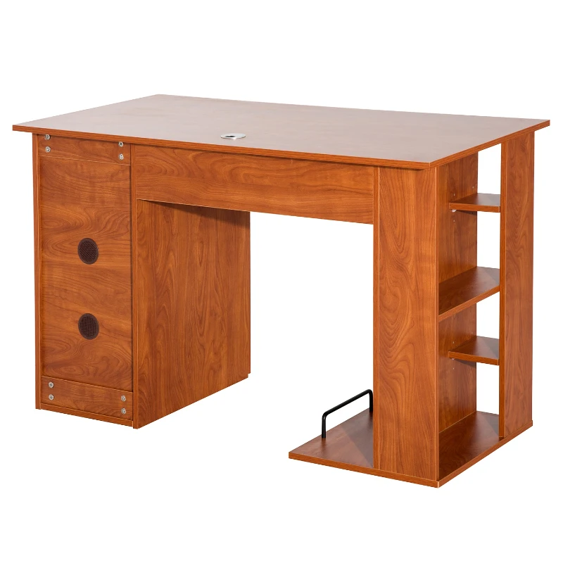 HomCom 47" Compact Wooden Modern Home Office Desk with Storage Shelves and Cabinet - Brown Golden Oak