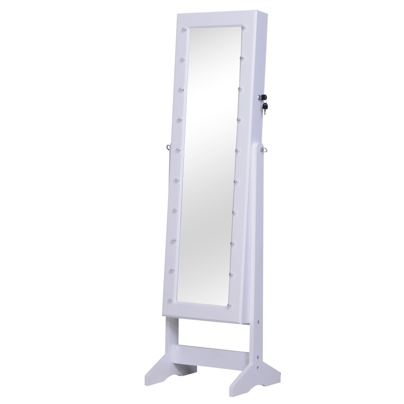 HomCom 58" Lockable LED Lighted Jewelry Storage Cabinet Armoire with Full-Length Mirror - White