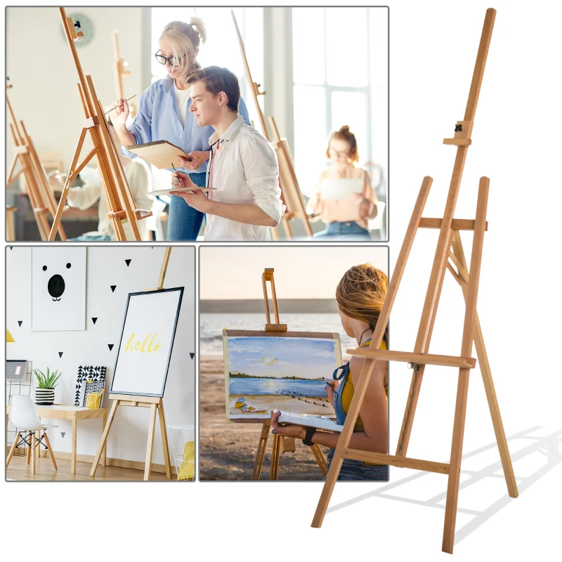 HomCom Beech Wood Folding Art Easel Stand Adjustable - Natural Wood