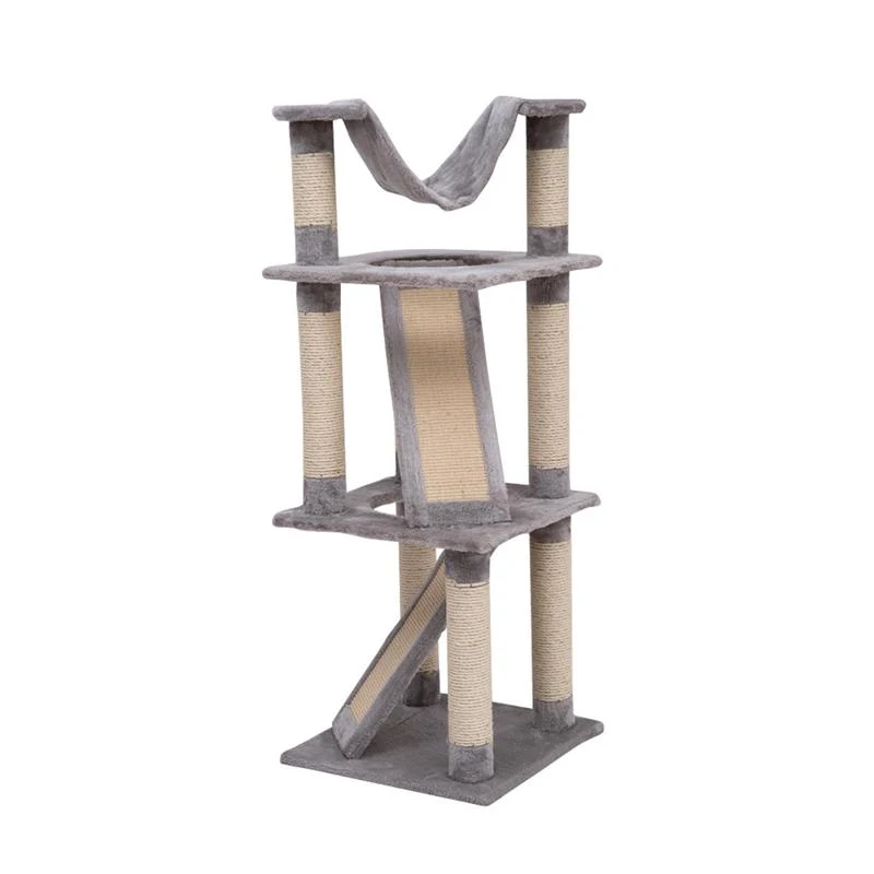 Pawhut 52" Four Story Cat Tree Scratching Post w/ Ramps and Hammock - Grey