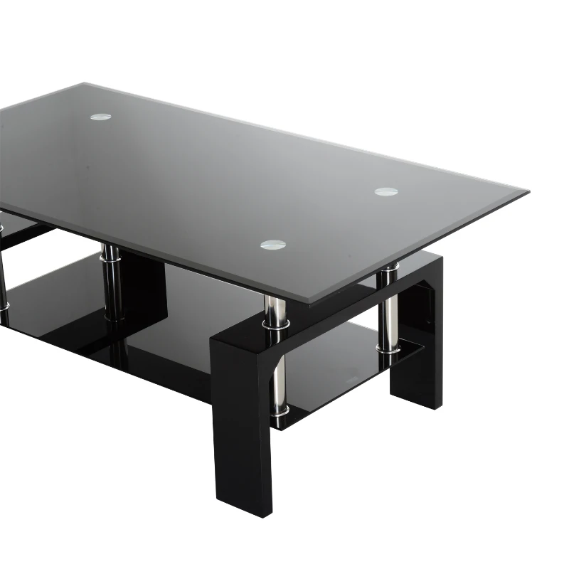 HomCom 44" Urban Contemporary Black Frosted Glass Wood and Chrome Coffee Table