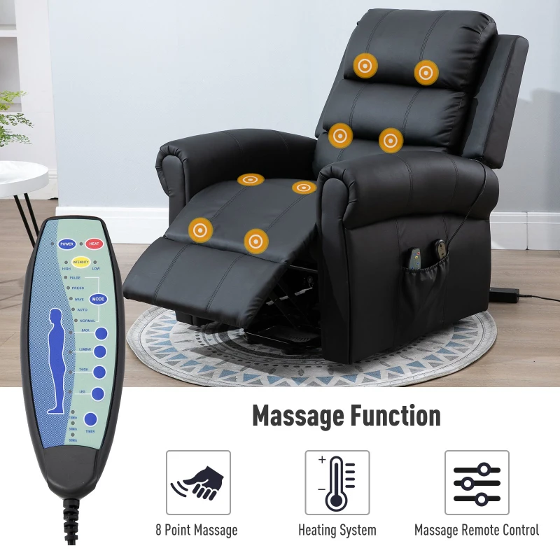 HOMCOM Power Lift Chair Heated Vibrating Massage Recliner Sofa with Remote PU Black