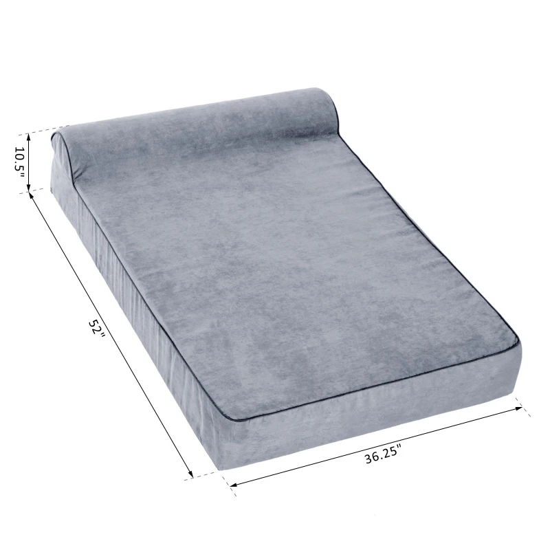 PawHut Orthopedic 52" x 36" Suede Padded Pet Dog Bed  Memory Foam Bolster with Pillow - Grey with Navy Blue Liner