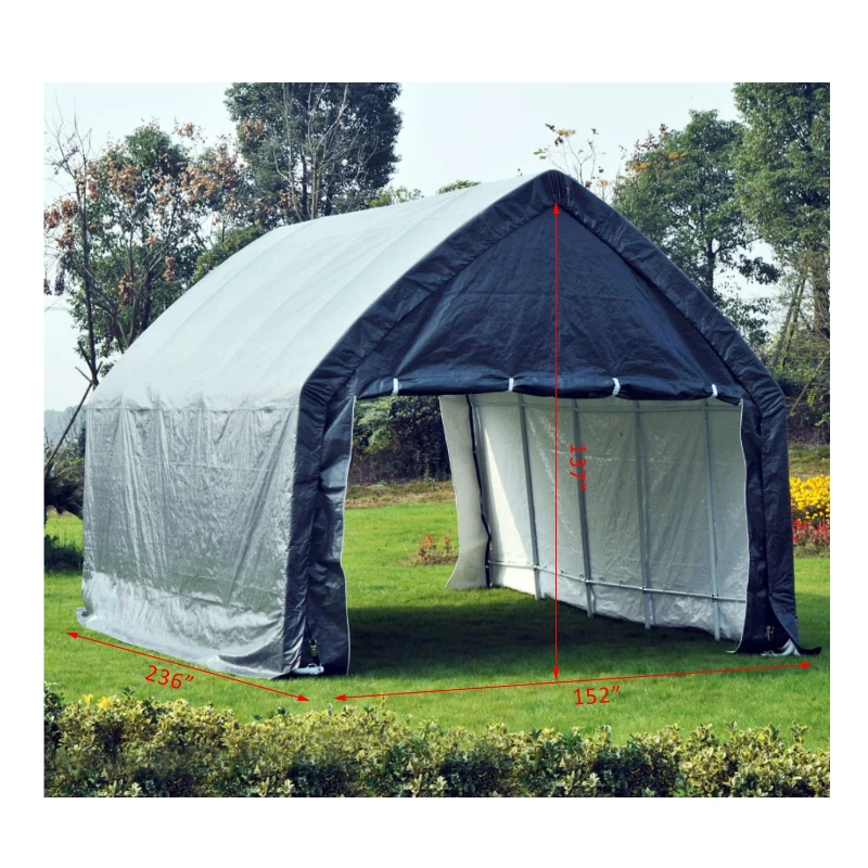 Outsunny 12' x 20' Heavy Duty Enclosed Vehicle Shelter Carport Tent - Gray