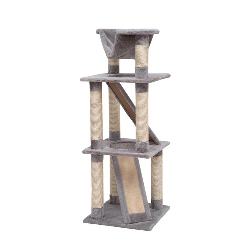 Pawhut 52" Four Story Cat Tree Scratching Post w/ Ramps and Hammock - Grey