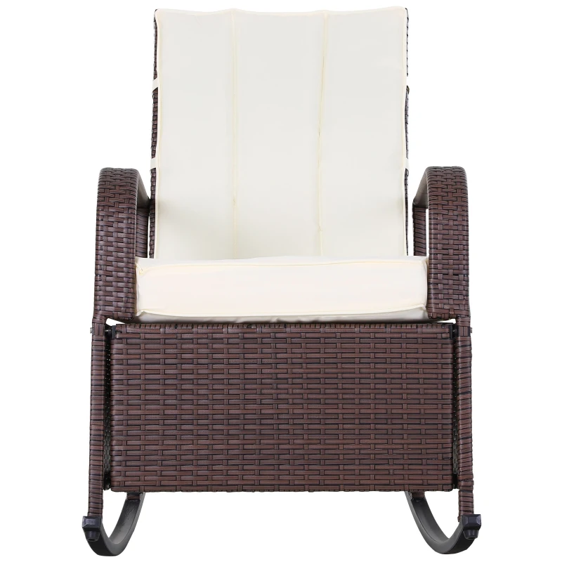 Outsunny Outdoor Patio Wicker Rattan Recliner Lounger Rocking Cushioned Chair with Footrest - Cream White