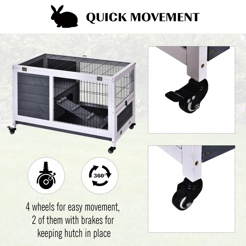 PawHut Rabbit Hutch - Indoor Small Animal House with Pull Out Tray, Casters, Ramp for Easy Mobility