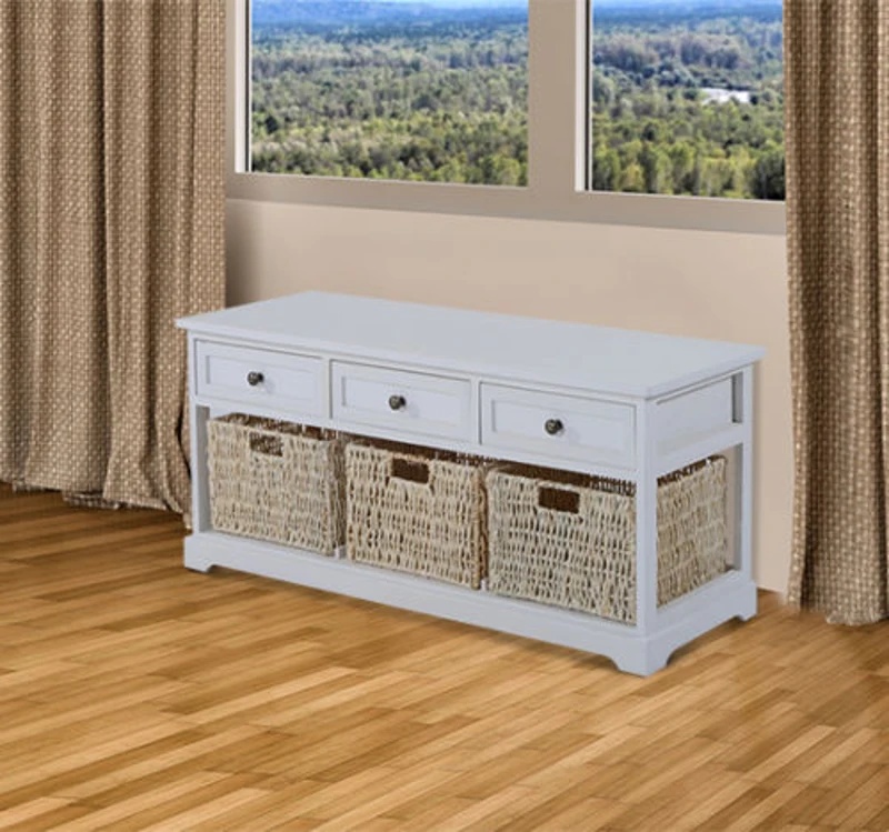 HomCom 40" Rustic Wooden 3 Drawers and Baskets Storage Bench - Antique White