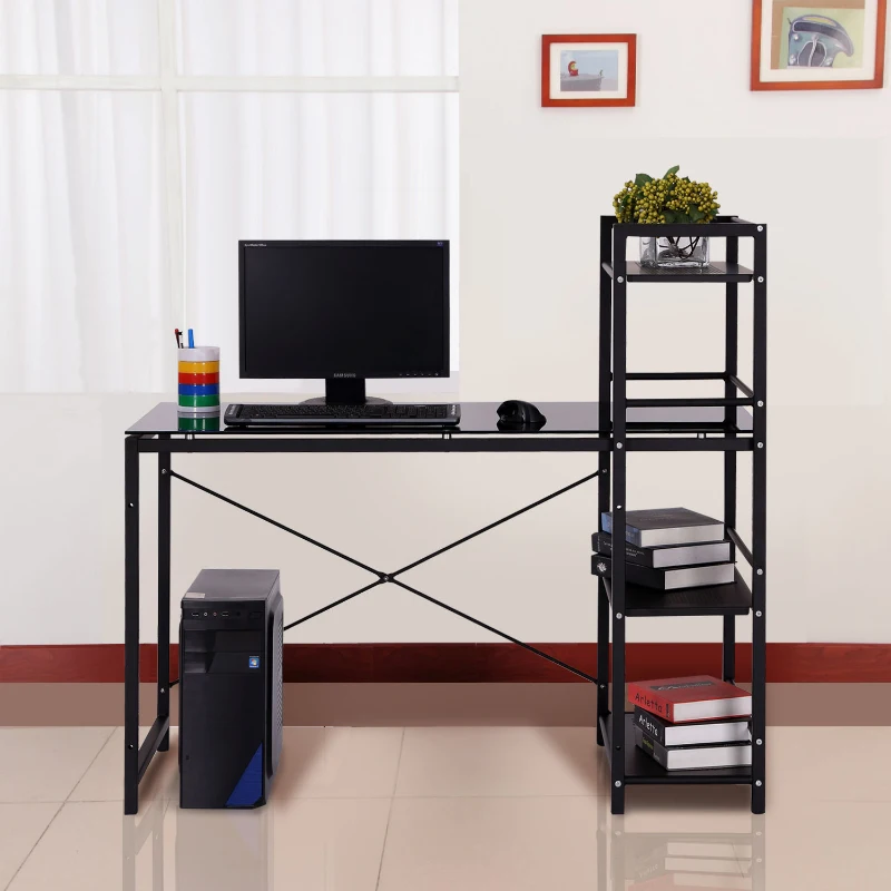 HomCom 50" Modern Office Desk With Storage Shelves Bookcase - Black